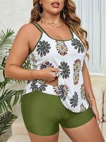 Swim Vcay Plus Size Women Floral Print Tankini Top And Shorts Swimsuit Set, Suitable For Summer Vacation - Multicolor - View 4