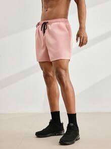 Driftmere Men Solid Drawstring Waist Shorts - Baby Pink - View 7