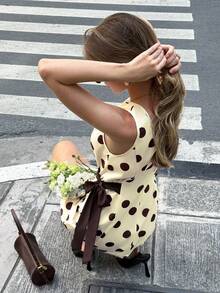 Serisse Vestido coreano de mujer con estampado de lunares, lazo y tirantes versátil y de moda - Multicolor - Ver 8
