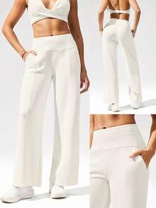 GLOWMODE 28" SoftCalm Modal Petite High-Waist Silky Smooth Non-See Through Side Pockets Wide Leg Pants Daily Casual Wear Spring Summer - White - View 8