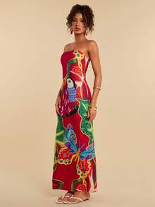 Travachic 女士鸟类印花休闲连衣裙，适合派对和外出穿着 - 彩色 - 查看 5