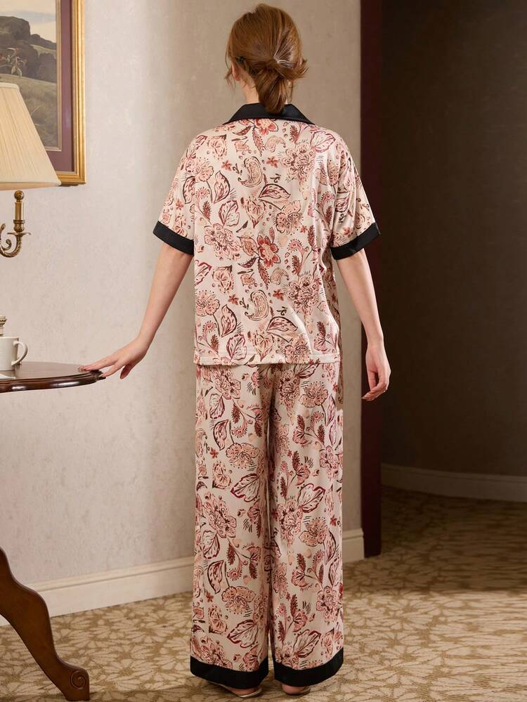 Vacation Contrast Color Patchwork Women Pajama Set Summer