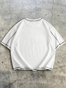 AXEPEAK Men's Contrast Color Round Neck Short Sleeve Casual T-Shirt, Summer - White - View 3