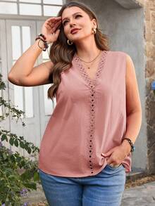 EMERY ROSE Plus Size Plain Minimalist Sleeveless Shirt - Pink - View 4