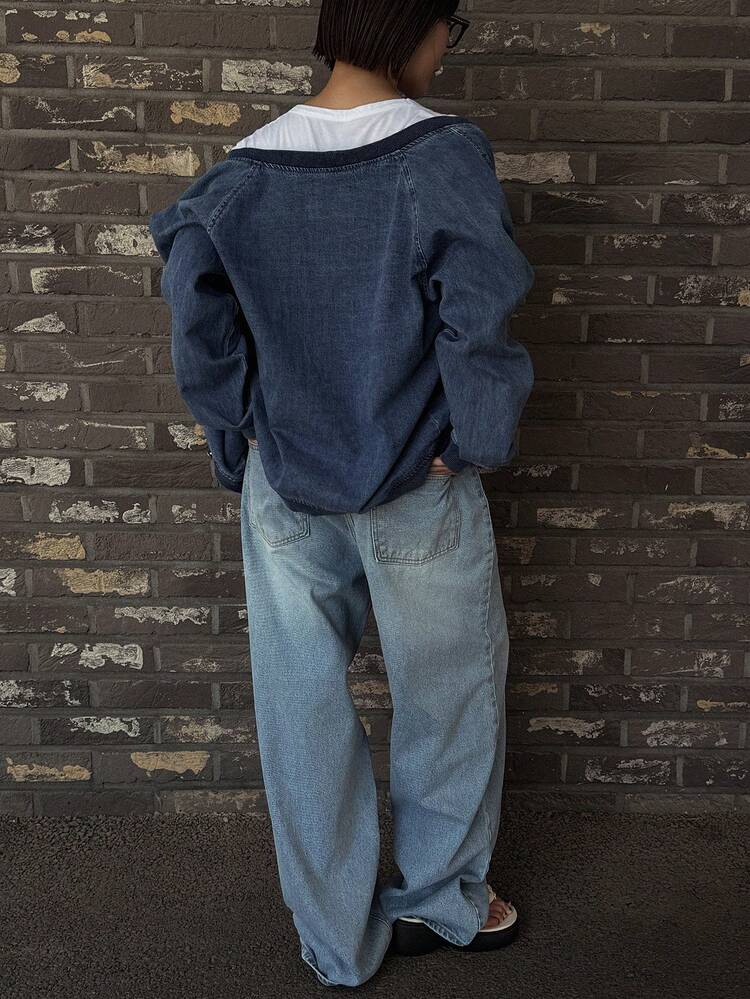 Women's Fashion Minimalist Button-Up Long Sleeve Denim Jacket