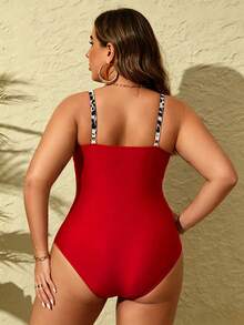 SHEIN Swim Lushore Plus Size Women Color Block One-Piece Swimsuit, Suitable For Beach Vacation, Pool Party, Beach Party - Multicolor - View 2