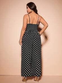 Cravure Plus Size Casual Autumn Brown Print Spaghetti Strap Jumpsuit Gym - Multicolor - View 2