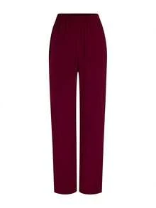 TaskEZ Solid Color Patchwork V-Neck Short Sleeve Top And Pants Scrub Uniform Set - Burgundy - View 5