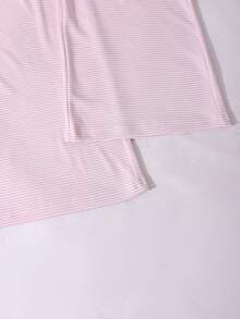 SHEIN Pantalon droit à rayures roses vives pour adolescentes, taille contrastée blanche, tissu super doux et confortable, convient pour l'école, les déplacements et les activités extérieures - Rose bonbon - Voir 8