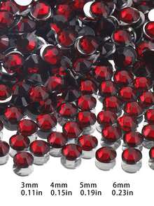 2000pcs 3-6mm Dark Red Flat Back Resin Rhinestones, Round Jelly Gemstones For DIY Accessories, Shoes, Clothes, Cosmetics, Bags, And Decoration - Crimson - View 3