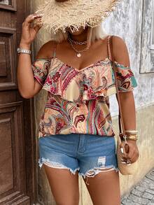 SHEIN CURVE+ Plus Size Women's Printed Shirt, Suitable For Dates, Romantic Vacations, Casual Daily Wear, Versatile Fashion, Spring/Summer - Multicolor - View 5
