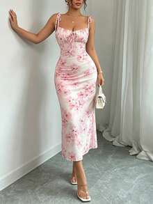 SHEIN Raffinéa Women's Elegant Butterfly Print Long Dress - Pink - View 4