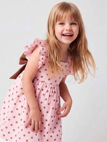 Maija Kids Maija Kids 1件装少女休闲度假可爱宽松波点图案短袖连衣裙，适合日常、度假、海滩、泳池、春夏季节穿着。 - 粉色 - 查看 8