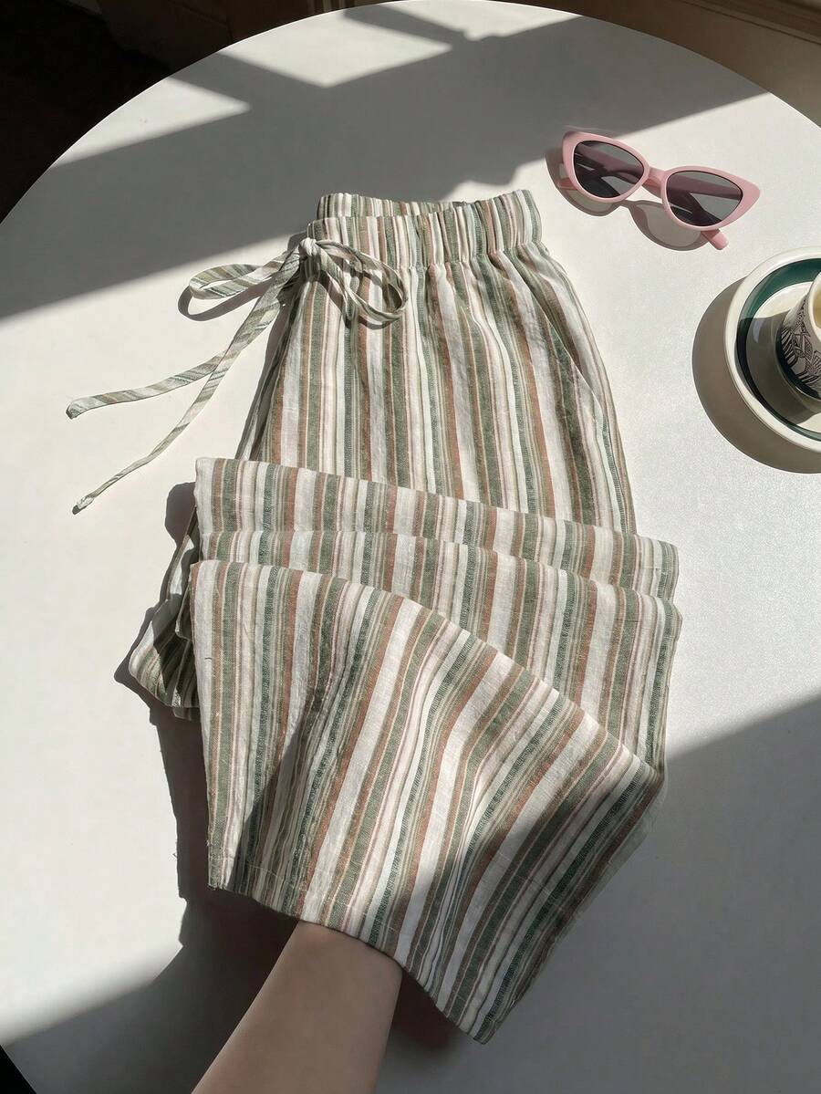 Comfortcana Green Women's Striped Casual Pants - Green - View 1