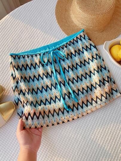 Comfortcana Women's Green & Blue Crochet Texture Casual Skirt