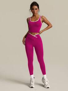 Easithlete Easithlete Conjunto deportivo de mujer con colores contrastantes para yoga - Rojo violeta - Ver 7