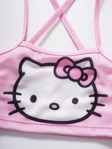 HELLO KITTY AND FRIENDS | SHEIN 少女卡通豹纹比基尼泳装 - 粉色 - 查看 3