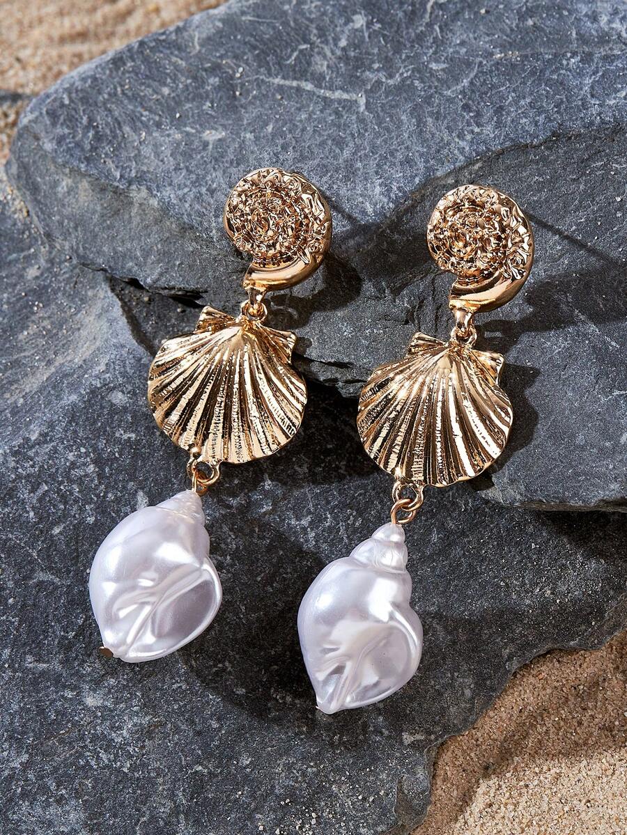 Opalesca 1 Đôi bông tai trang sức nữ thanh lịch, lấy cảm hứng từ các yếu tố biển cả, hình ốc sên, vỏ sò, nhựa, thích hợp cho các bữa tiệc, khiêu vũ, kỳ nghỉ biển và các dịp khác. - Nhiều màu - Xem 1