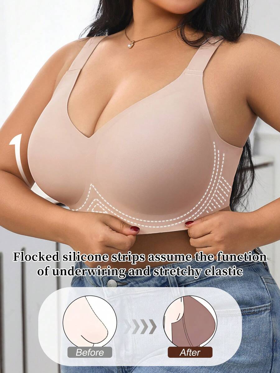 1 buah Bra Wanita Minimalis Nyaman Warna Polos Gel Jelly Penyangga Cup Tidak Dapat Dilepas Tanpa Kawat Ukuran Besar Leher V Dalam Bra Pernikahan - Dusty Pink - View 1