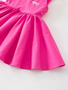 SHEIN Young Girl Solid Color Knit Bow Decor Sleeveless Jumpsuit - Pink - View 7