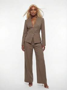 SHEIN Unity 2pcs Set Vintage Sexy Slim Fit Stylish Outfit, Flattering, Suitable For Spring/Autumn - Multicolor - View 3