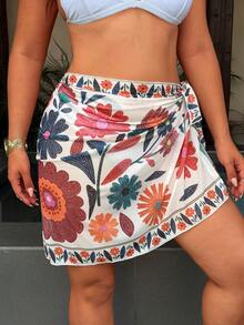 SHEIN Swim 2026 Plus Size Cross-Border New Model Printed Elegant Vacation-Style Women's Swimwear Beach Towel Gym Summer - Multicolor - View 5