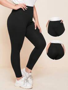 Mulvari Leggings unicolor de cintura alta - Negro - Ver 6