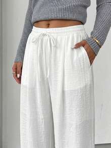 Dazy-Less Pantalones blancos para mujer de estilo casual, apropiados para primavera y verano, festivales de música, Día de San Valentín y vacaciones en la playa - Blanco - Ver 5