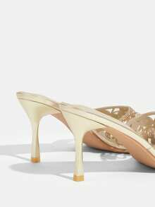 CUCCOO TILAWA Ladies Fashion Square Toe Transparent TPU Pressed Diamond Sexy Evening Party Party Style Simple Backspace Stiletto High Heel Sandals - Gold - View 4