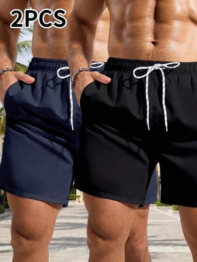 Horizaway Quần short đi biển nam đơn giản, màu trơn, có dây rút ở eo, thích hợp cho mùa hè.