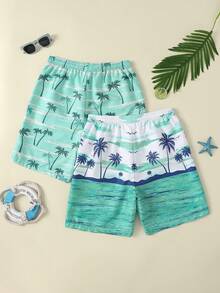 Bañador con cordón en la cintura y estampado de palmeras para adolescentes - Multicolor - Ver 2