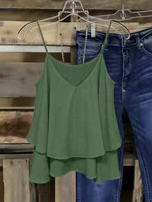 Parysyn Plus-Size Woven Sexy Vacation Casual Summer Halter Tops And Vests - Green - View 2