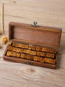 Zazumi 1 Set de Kit de Sellos de Alfabeto de Madera, Estilo Vintage de Compuesto de Madera con Letras y Números, Excelente para Scrapbooking, Diarios y Proyectos Artísticos, Empaquetado en una Práctica Caja de Madera - Multicolor - Ver 8