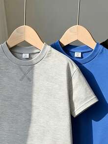 SHEIN Genkimix Kids 6件套儿童休闲简约圆领T恤短裤套装，夏季运动服，3种颜色（灰色、黑色、白色） - 彩色 - 查看 5