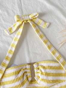 SHEIN Tween Girls' Casual Striped Tank Top And Shorts Set, Comfortable And Minimalist - Yellow - View 5