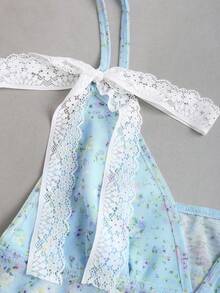 Flirla Women's Summer Casual Ditsy Floral Lace Bow Decor Backless Camisole - Blue - View 7