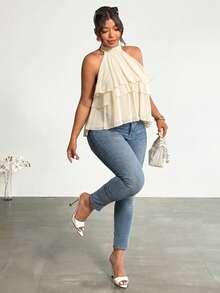 Firerie Blusa de gasa asimétrica con volantes, talla grande y holgada - Albaricoque - Ver 6