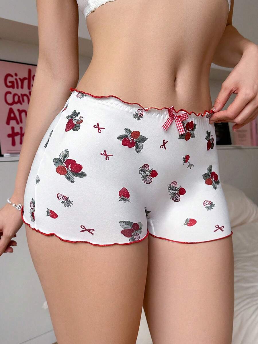PetitDoll 女士甜美草莓蝴蝶结撞色荷叶边三角裤 - 彩色 - 查看 1