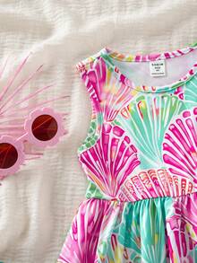 Emery Rose Kids Young Girl Shell Pattern Knit Sleeveless Round Neck Dress - Mauve Purple - View 7