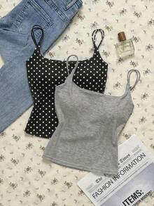 Plus Size Women Casual Versatile Camisole With Padded Bust - Black - View 2