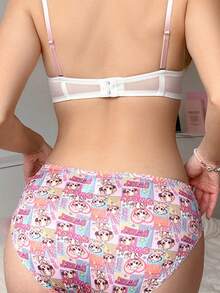PetitDoll 5条装女士趣味动物纹蝴蝶结设计简约比基尼三角裤 - 白色 - 查看 2