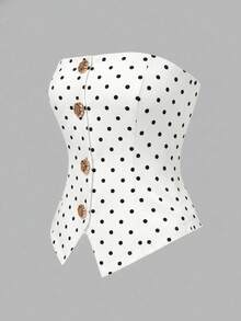 Franclia Women's Elegant Dot Print Button Decor Camisole Top, Suitable For Daily Commute In Summer - White - View 3