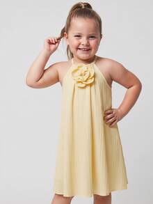 Maija Kids Maija Kids 1件儿童/少女优雅度假休闲宽松黄色碎花吊带长裙，适合日常穿着、聚会、外出、度假、春夏季节。 - 黃色 - 查看 6