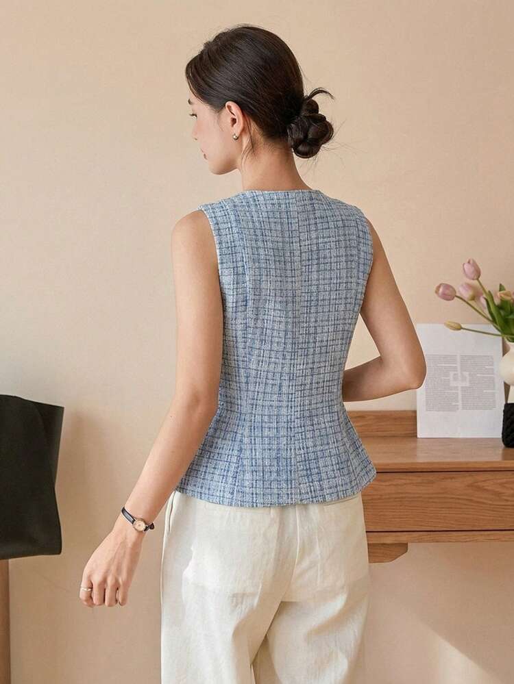 Women's Elegant Sleeveless Fitted Jacket For Commuting, Summer