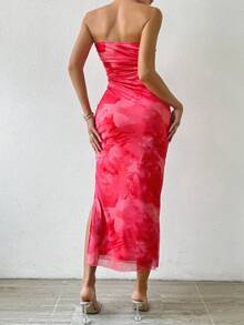 扎染开叉大腿管紧身连衣裙长款女装 - 淺粉色 - 查看 3