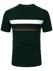 Manfinity Homme Men's Casual Colorblock Striped Short Sleeve T-Shirt, Summer - Multicolor - View 4
