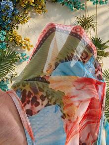 Amplova Jumpsuit Romper Halter Seksi Bercorak Bunga untuk Wanita, Cocok untuk Liburan - Jeruk - View 8
