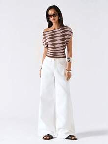 LYSMO 2026 New Minimalist Asymmetric Collar Contrast Color Knit Top For Women, Casual Spring/Summer Outfit, Beach Wear, Spring Break, Summer Top - Multicolor - View 6
