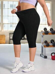 SHEIN FlexDen Plus Size Women's Casual Stretch 7/8 Length Skinny Denim Jeans - Black - View 7