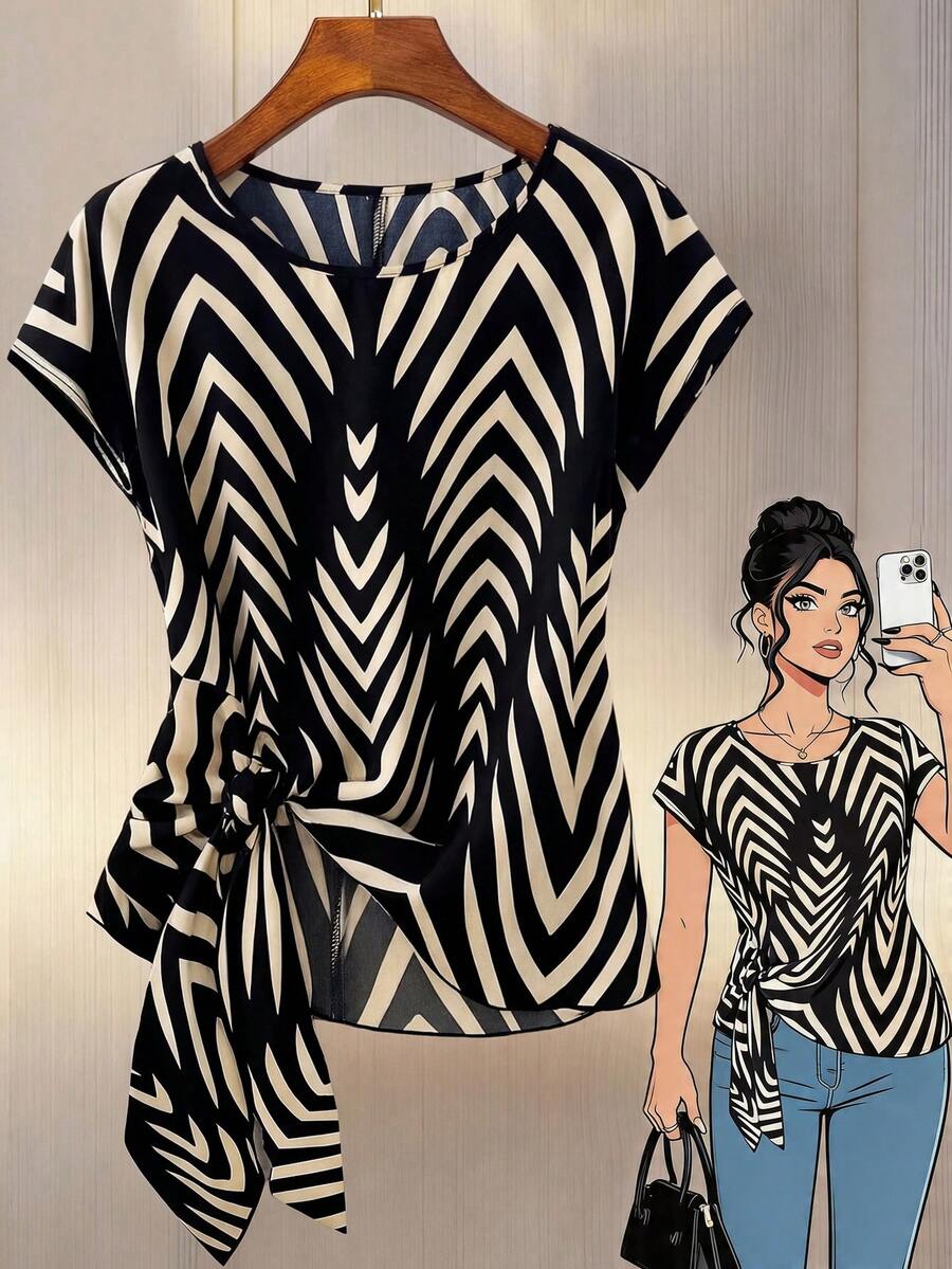 GlowEve CURVE Plus Size Women's Popular Floral Print Casual Short Sleeve Shirt - Multicolor - View 1